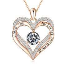 (【April】White Diamond, White gold) Women's New S925 Silver Double Layer Eternal Heart 12 Birthstone CZ Heart Necklace