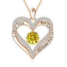 (【November】 Yellow Diamond, Rose gold) Women's New S925 Silver Double Layer Eternal Heart 12 Birthstone CZ Heart Necklace