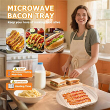 Microwave Bacon Cooker Tray, Microwavable Bacon Grill with Splatter Lid, Make Crispy in Minutes