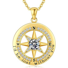 (【April】White Diamond, White gold) Women's New S925 Sterling Silver Compass Necklace, 12 Birthstone Pendant Choker