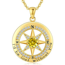 (【November】 Yellow Diamond, Gold color) Women's New S925 Sterling Silver Compass Necklace, 12 Birthstone Pendant Choker