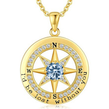(【March】Light Blue Diamond, White gold) Women's New S925 Sterling Silver Compass Necklace, 12 Birthstone Pendant Choker