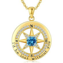 (【December】 Blue Diamond, Gold color) Women's New S925 Sterling Silver Compass Necklace, 12 Birthstone Pendant Choker