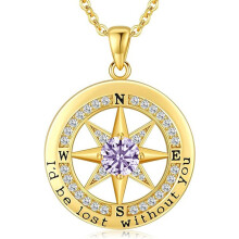 (【June】Light Purple Diamond, White gold) Women's New S925 Sterling Silver Compass Necklace, 12 Birthstone Pendant Choker