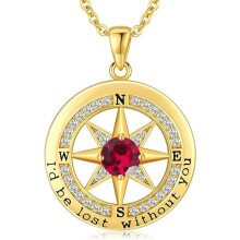 (【July】Rose Diamond, Gold color) Women's New S925 Sterling Silver Compass Necklace, 12 Birthstone Pendant Choker