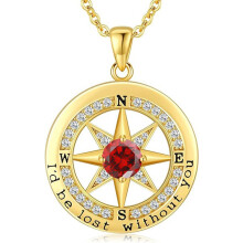 (【January】 Red Diamond, White gold) Women's New S925 Sterling Silver Compass Necklace, 12 Birthstone Pendant Choker