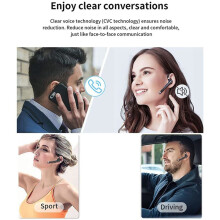 2X Wireless Headset Hands Free Single Ear Headphone Noise Cancelling Microphone for Office/Driving A