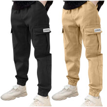 Pantaloni cargo casual din bumbac pentru băieți, 3-14 ani, set de 2 buc., primăvară-vară, talie elastică