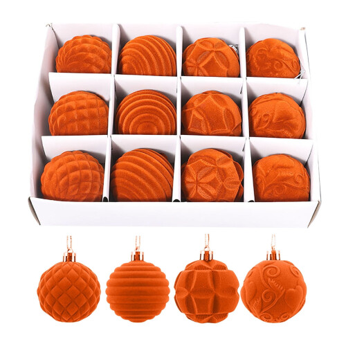Christmas Tree Balls Orange Velvet 6cm 12pcs