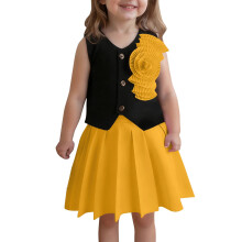 Girls' Yellow Sleeveless Vest & Pleated Skirt Set – Retro Vintage Easter/Church Outfit for Kids 4-12Y, Size 3-4T