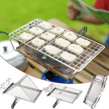 Faltbarer Camping-Toaster aus Edelstahl 304 – Tragbar, hitzebeständig, leicht zu reinigen, kompakt (20,3 x 14 x 2,5 cm), Silber