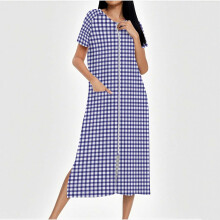 Accappatoi da donna con cerniera frontale, maniche corte, vestaglia da casa, camicia da notte lunga con tasche, abbigliamento morbido per il relax.