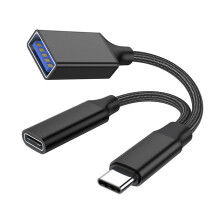 Mol OTG USB-C 2-in-1Cuibheoir, Cineál-C go USB3.0 & Luchtaire Tapa PD10W, Comhoiriúnach le Ríomhaire Glúine, Táibléad, Fón Póca, Cábla