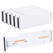 Behome 6-Pack Adjustable Drawer Dividers (11-18"), 4" High Expandable Organizers for Clothes, Kitchen, Bedroom, Bathroom & Office – Compatible with