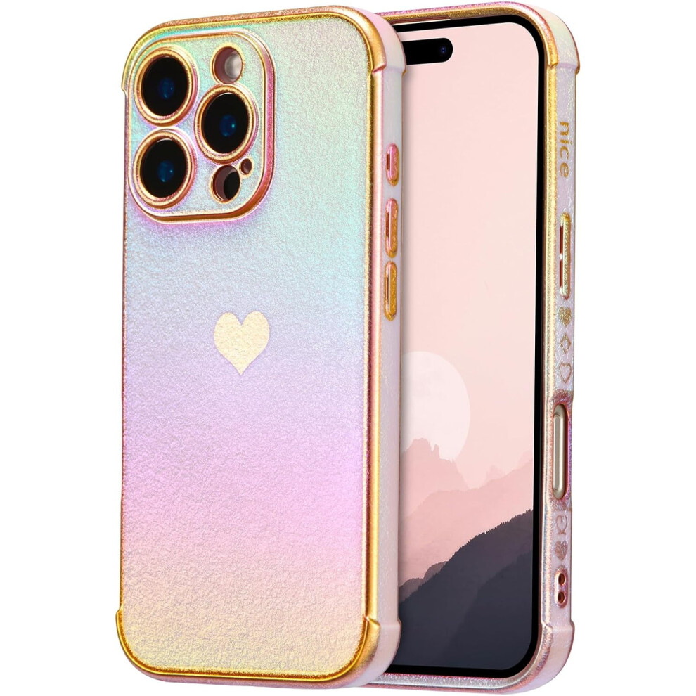 Compatible With Iphone 16 Pro Case, 6.3" Iridescent Love Hearts Design, Camera Lens Protection & Shockproof 9365509717493