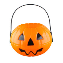 Halloween-gresskarbøtte med godteri (oransje, 18 cm) | Trick or Treat-bøtte med håndtak | Kompatibel med festutstyr for barn
