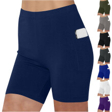 Pantaloncini da donna Simua Summer Biker Yoga, a vita alta, contenitivi per l'addome, ideali per allenamento, palestra e corsa, in cotone con tasca.