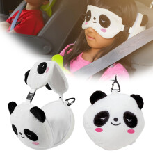 2-in-1 Travel Pillow & Blackout Eye Mask Set, Soft Plush, Foldable, Cute Animal Pattern – Lightweight for Airplane, Car, Nap – Compatible with All