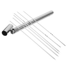 Stainless Steel BBQ Skewers Flat AntiRotation NonSlip Grip with HeatResistant Storage Tube for Outdoor Grilling