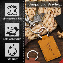 60 Pcs Leather Key Fob Kit,Rectangular PU Leather Keychain Blanks with Keychain Rings,Engraving Keychain,DIY Crafts