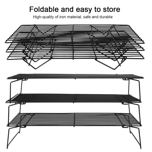 Three Tier Oven Rack Foldable Baking Cooling Rack with 3 Layers for BBQ Grill Cakes Cookies 1