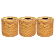 3X Rattan Tissue Box Toilet Paper Cover Wicker Decorative Holders with Lid