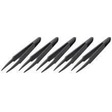 10pcs 4.5 Inch Length Black Plastic Anti-Static Tweezers Repair Tool
