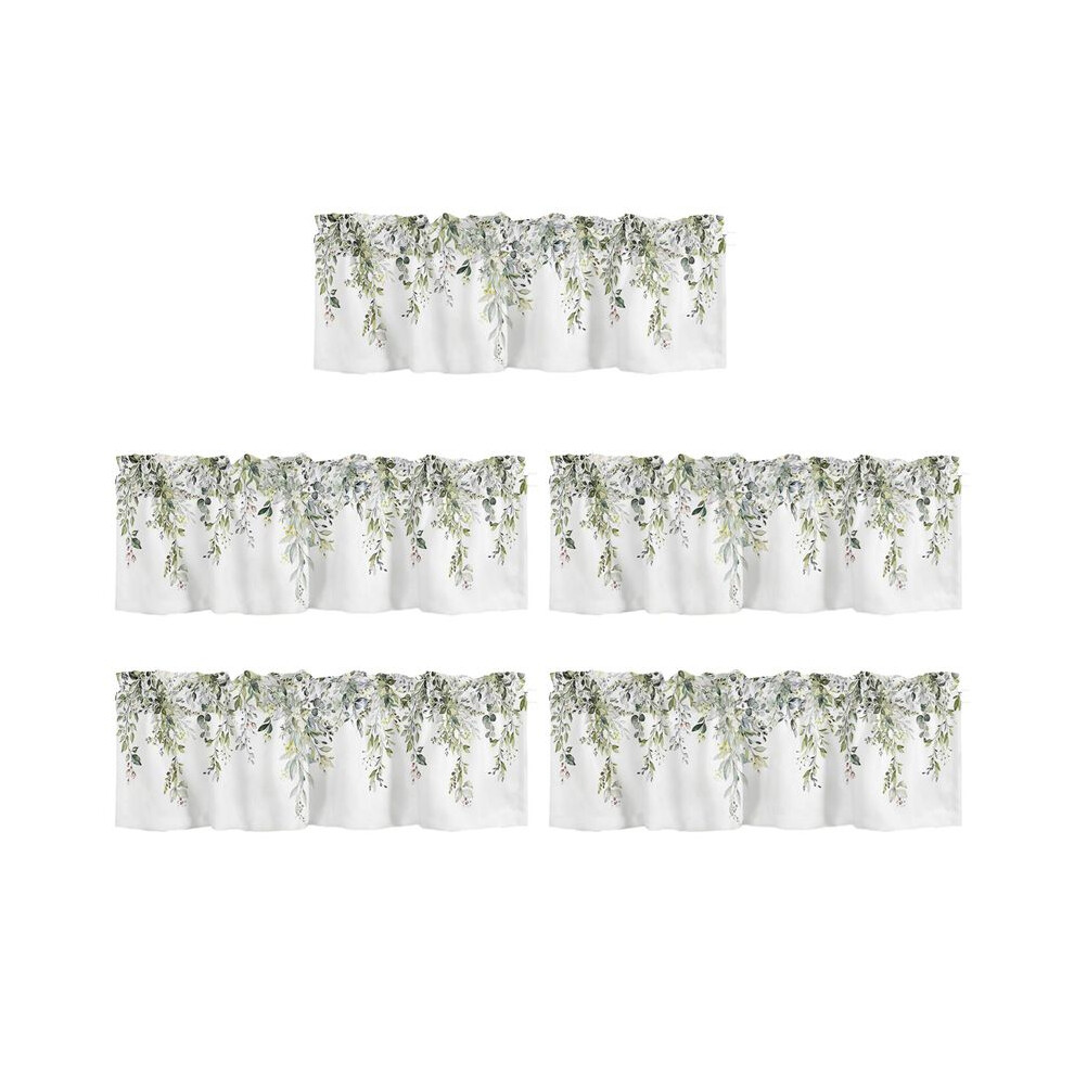 5X Sage Curtain Valance For Windows Watercolor Eucalyptus Leaf Rod Pocket Valance Window Treatments Plant Leaves Green 6033474040337