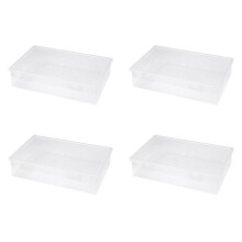 4X Boîte de Rangement Carrée Transparente en Plastique pour Dossiers A4, Boîte de Rangement pour Dossiers L