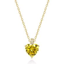 (【November】 Yellow Diamond, White gold) Classic Elegant Women's New S925 Sterling Silver Heart Necklace, 12 Birthstone Pendant Choker