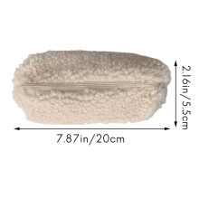 2X Pencil Case Pen Pouch Plush Kawaii Zipper Bags Cosmetic Make Organizer Pouch School Office Supplies(Beige)
