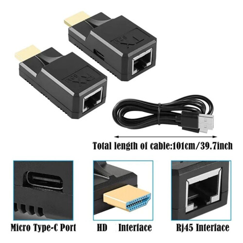 2pcs 60M -Compatible Extender Rj45 Cat6 Cable 1080P Ethernet Extender Video Transmitter Adapter 1