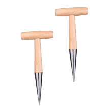 2pcs Wooden Dibber Garden Planting Tool with Ergonomic T Shape Handle for Seedlings and Bulbs