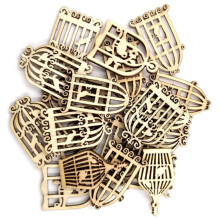50Pcs Wooden Slices Cute Bird Cage Shape Embellishments Ornament Unfinished Wood for Party Decoration DIY Supplies