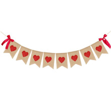 Red Love Glitter Heart Burlap Bunting Banners Garland Hanging Decor Valentine Day Wedding Anniversary Party Supplies - A
