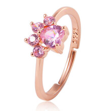 Cute Cartoon Opening Adjustable Cat Footprint Zircon Female Electroplated Environmentally Friendly Golden
