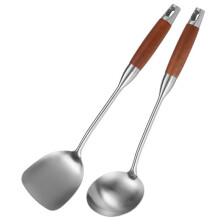 Spatule en Acier Inoxydable pour Acier au Carbone, Spatule de Wok en Acier Inoxydable en MéTal, Ensemble D'Outils de Wok, Louche à Soupe avec Manche