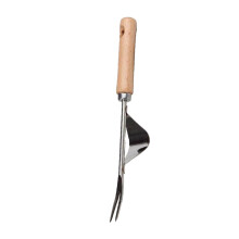 Ergonomic Stainless Steel Garden Weeding Fork Manual Root Remover Tool with Wooden Handle