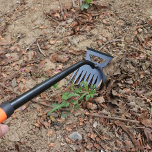 Garden Weeding Tool 2 in 1 Dual Head Stainless Steel Rake with Metal Handle for Precision Soil Control 6 Teeth