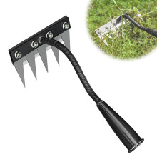 Garden Weeding Rake 5 Tine Steel Hand Cultivator with Ergonomic Grip for Lawn Yard and Garden