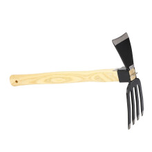 2‑in‑1 Garden Hoe and Rake, Sharp Carbon Steel Blade Hand Weeding Tool with Ergonomic Wooden Handle
