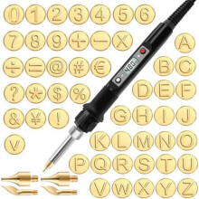 Conjunto Queima Madeira/Couro Faça Você Mesmo + Molde Cobre com 26 Letras, Conjunto Carimbos de Alfabeto para Queima Madeira, Conjunto Pontas para