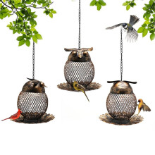 Eulen-Vogel-Futterspender zum AufhäNgen Aus Eisen, Wildvogel-Futterspender für Papageien, Sittiche, ZubehöR für Hinterhof, Garten, Dekoration,