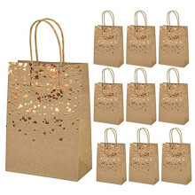10 StüCke Braune KraftpapiertüTe HeißPräGen Liebe PapiertüTe GeburtstagsgeschenktüTe mit Griff für Party und Einkaufen