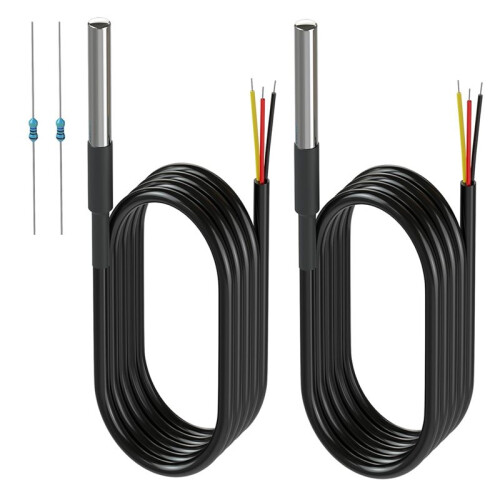 2 Pack Waterproof DS18B20 Temperature Sensor Probes with 2 Pack 4.7K Ohm Resistors for  Raspberry Pi DIY