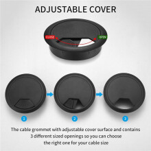 20-Pack Cable Grommet Desk, Cable Pass-Through, 60mm Plastic Cable Cover with 1 X Hole Saw, Black Cable Outlet Round