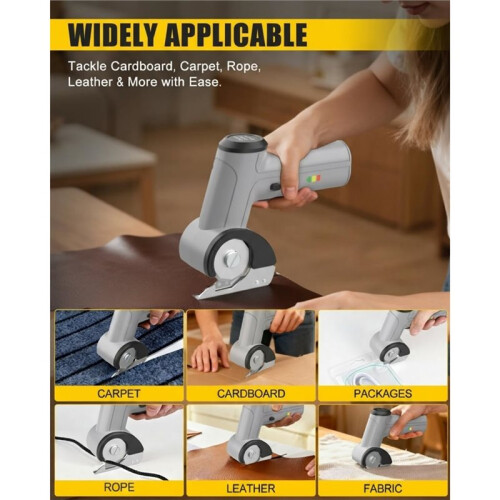4V Cordless Electric Scissors, Max Cut 1/4" for Cardboard Box/Thin Carpet/Plastic, Includes Storage Case & USB Cable 2
