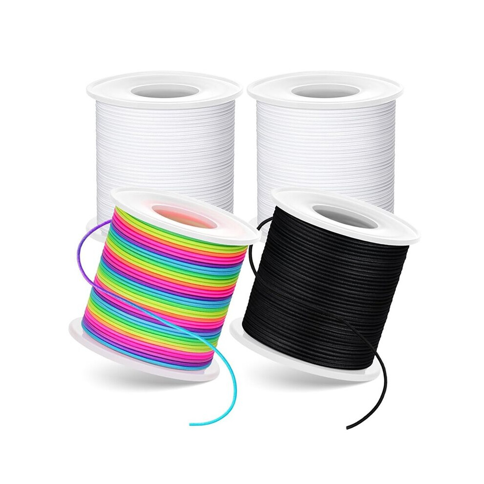 Saudism Black/White Stretchy Bracelet String Kit With Scissors & Beading Needle, 4 Rolls Elastic String For Diy Crafts, 1Mm Stretchy Cord