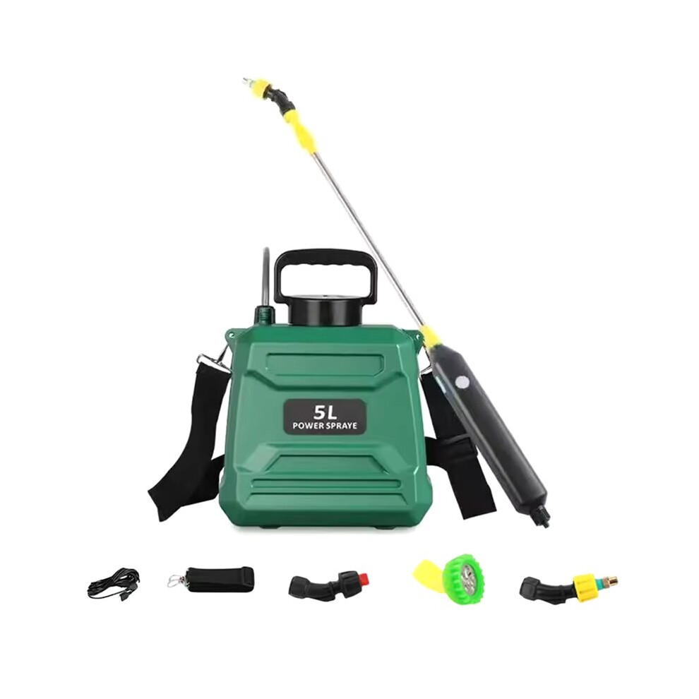 New 5L Agricultural Spray, Backpack Type High-Pressure Spray, Electric Irrigation Disinfection Pesticide Spray Green 4713086538669