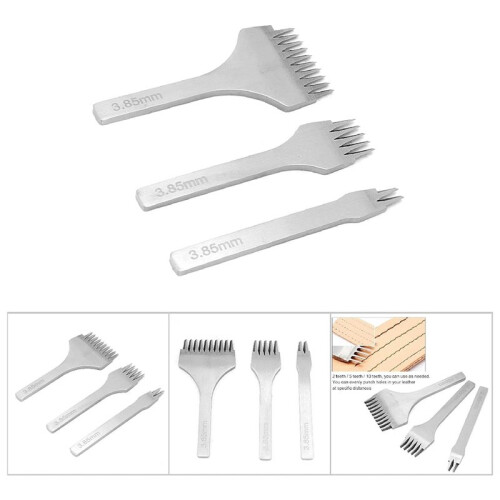 3Pcs Leather Stitching Punch Set Handwork Hole Punch Pricking Iron Chisel Punching Tool for Leather  DIY(3.85mm) 1